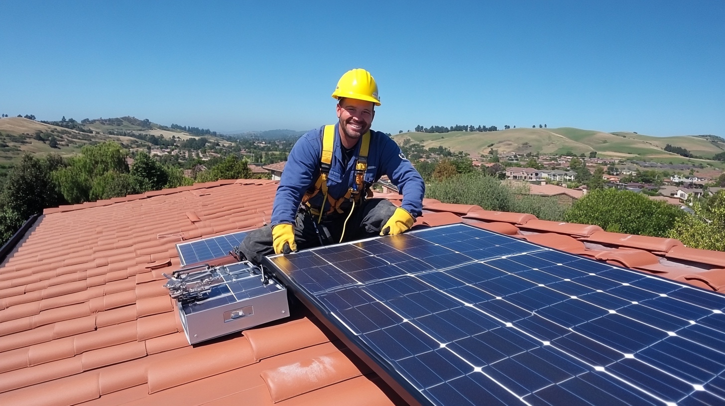 Installateur certifié posant des panneaux solaires Installateur certifié posant des panneaux solaires